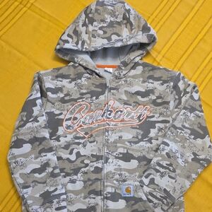 Carhartt Kids' Camo Zip Hoodie in Tan, Gray & White with Orange Script